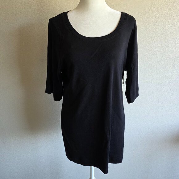 NEW Caslon Top T-Shirt Soft Stretch Cotton Modal Black 3/4 Sleeve Plus Size 1X - Picture 1 of 8